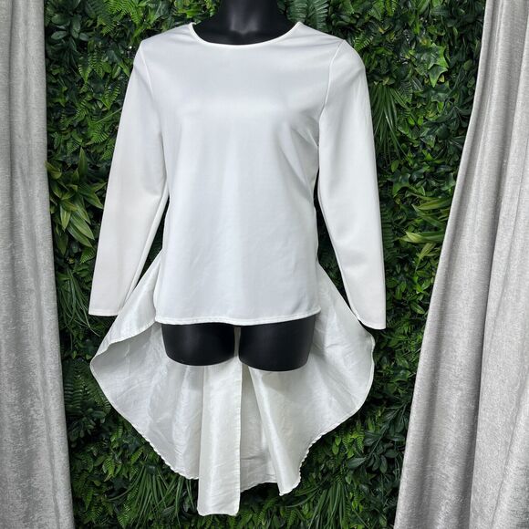 TOPS Women 3XL Cream Blouse Peplum Round Neckline Hi Low‎ Hem IR 1786 - Picture 2 of 6